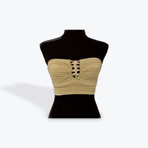 Boho Strapless Bandeau Top with Shell Detail Size XS Olive Green